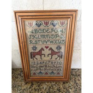 Horse Equestrian Cross Stitch Sampler Framed 14x9.5"  Countrycore